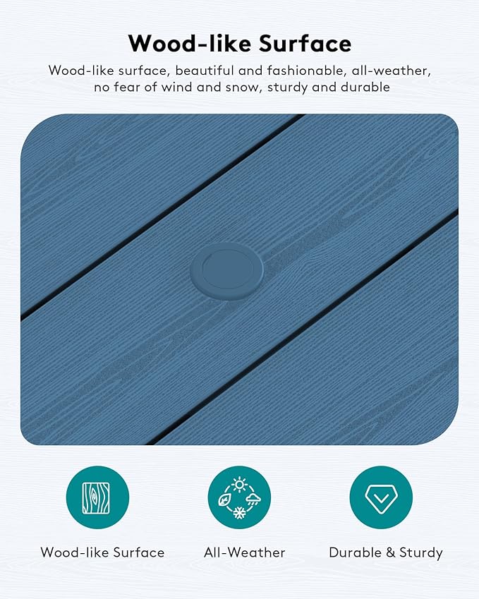 SERWALL HDPE Patio Coffee Table, Rectangle Outdoor Coffee Table, All-Weather Coffee Side Table for Balcony, Poolside, Deck, Garden, Blue
