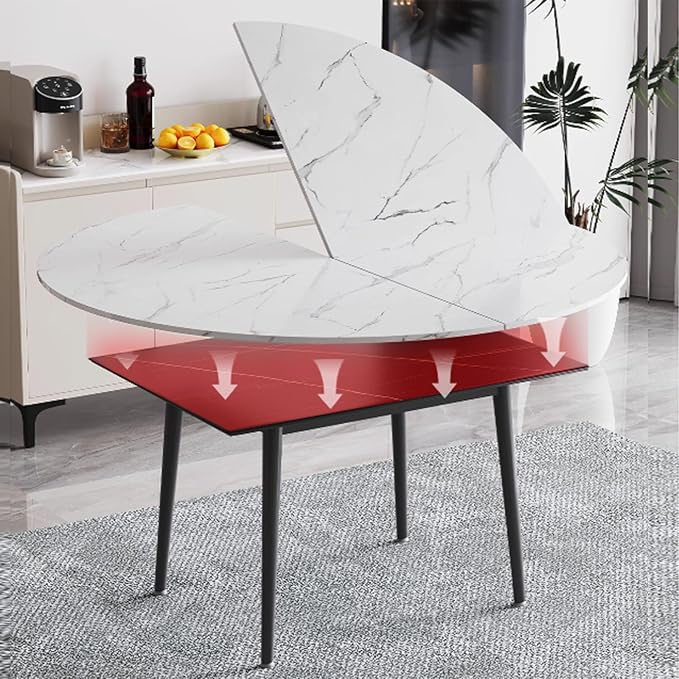 Large Round Folding Table Top, 4-Folding Wood Table top, Temporary Replacement Inoor Outdoor Tops for Dining and Coffee(Marble White, D-140cm/55.1in)