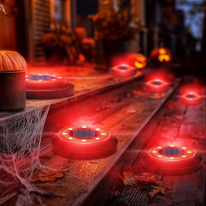 Flacchi Solar Ground Lights - Solar Powered Lights Outdoor Solar Disk Light Waterproof Landscape Light for Patio Yard Pathway Walkway Driveway (Red, 12 Pack)