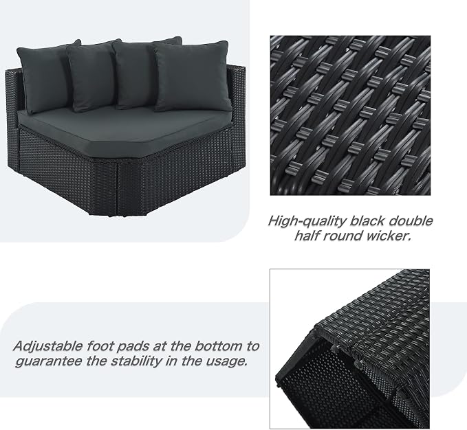 7 Pieces Outdoor Patio Furniture Set Wicker Rattan Sectional Sofa All-Weather PE Rattan Patio Conversation Set with Tempered Glass Top Table for Porch Garden Backyard Balcony and Poolside