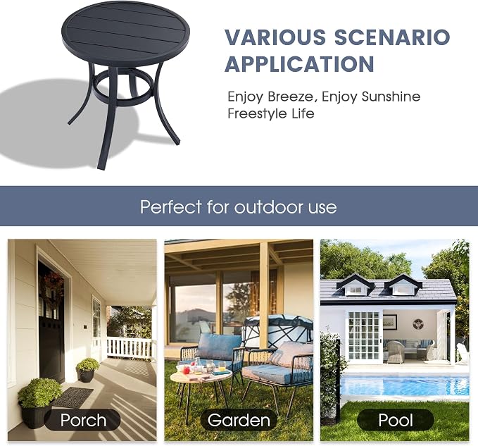VICLLAX 18.5" Outdoor Side Table Small Patio End Table Round Bistro Coffee Table, Black