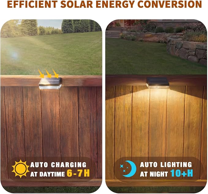 Solar Fence Lights 12 Pack, Outdoor Solar Lights with 3 Color Temperatures, IP65 Waterproof Wide-Angle LED Lighting for Fence, Patio, Yard, Deck, Wall, Garden (Black)