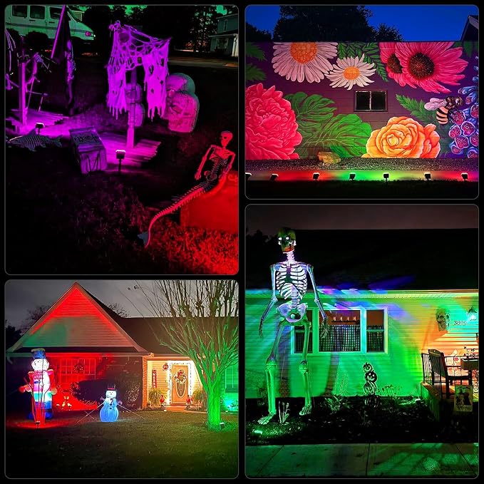 WELALO Color Changing Solar Lights Outdoor IP68 Waterproof, RGB, 10 Pack | 7 Lighting Modes, Long Lasting, Automatic Dusk to Dawn, Dimmable, Halloween Christmas Decorations for Yard Garden Tree Party
