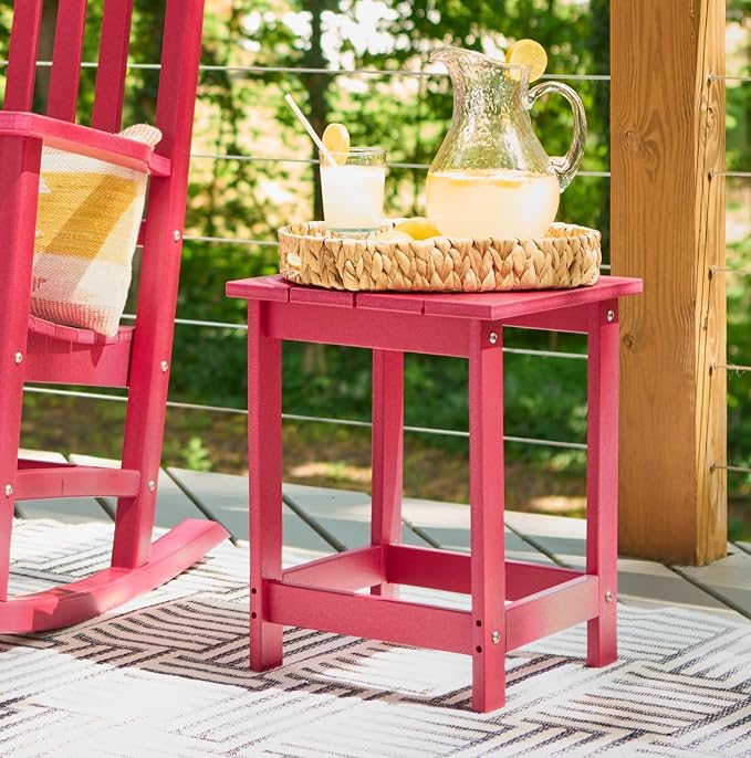 Shine Company Adirondack Square Outdoor Side Table, HDPE Resin End Table, Weatherproof Small Table, Chili Pepper