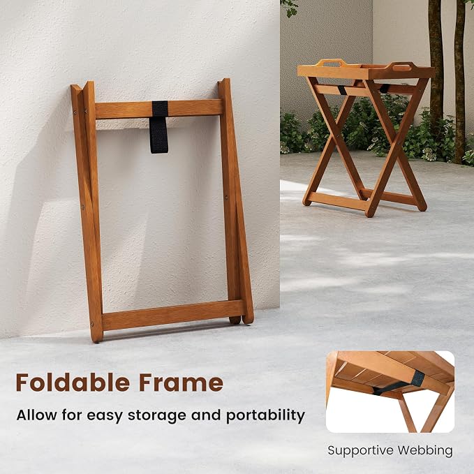 Tangkula Outdoor Wood Tray Table, Patio Portable Side End Table with Removable Serving Tray and Folding Frame, Outside Coffee Bistro Furniture for Porch, Balcony and Garden (1)