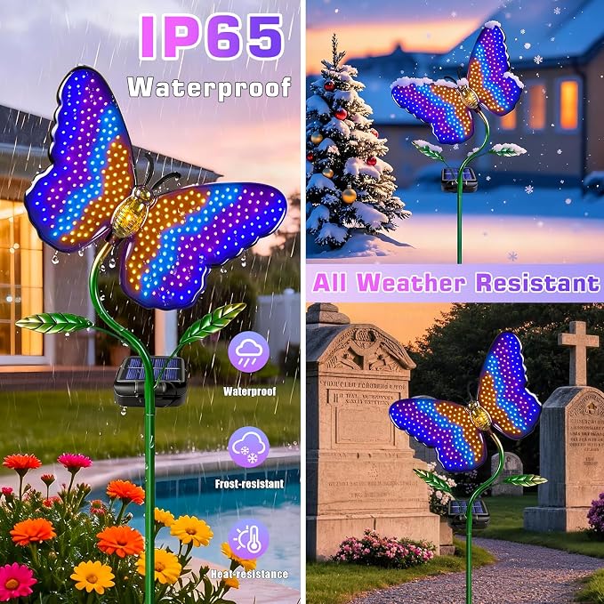 EDOF Solar Butterfly with Sparkling Light-Up Wings Garden Lights Outdoor | Multi-Color Changing Butterfly Decor,Waterproof Decorative Garden Stakes for Yard Porch Patio Lawn,Birthday Gifts Women Mom