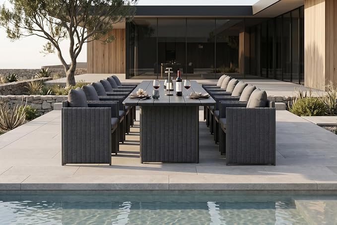 PURPLE LEAF Luxury 10-Person Outdoor Dining Set 157-Inch Aluminum Patio Table with Handwoven Olefin Rope Chairs, Cushioned Seating for Large Gatherings, Estate Patio and Poolside Entertaining Grey
