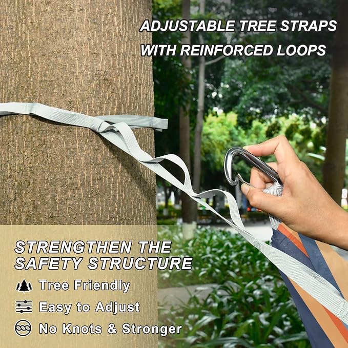 Camping Hammock Outdoor Hammocks for Outside Stripe Blue Orange Beach Trees Portable Lightweight with Pockets Tree Straps Indoor