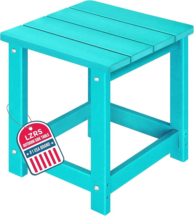 LZRS Patio End Table, Heavy Duty HDPE Outdoor Coffee Table with Wood Texture, Weatherproof Composite Table for Adirondack Chairs, Deck, Pool, Indoor/Outdoor, No Peeling or Cracking(Turquoise)