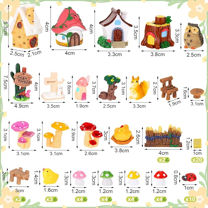 118 PCS Mini Fairy Garden House Accessories Kit Garden Decorations | Tiny Figurines for DIY Micro Landscape Terrarium Succulent Craft Decor Potted Horticulture Ornaments