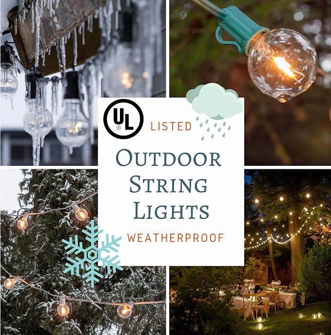 G40 Assorted Satin Pearl Colored String Lights (50 Foot – White Wire) | G40 Assorted 1.6" Bulbs, Outdoor Globe Patio String Lights