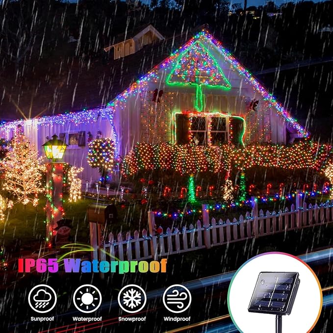 Solar Fairy Lights, 2 Pack Total 400LED 144FT Waterproof String Lights | Multicolor, Copper Wire, 8 Lighting Modes Solar Twinkle Lights for Tree Garden Patio Party Outdoor Christmas Decorations