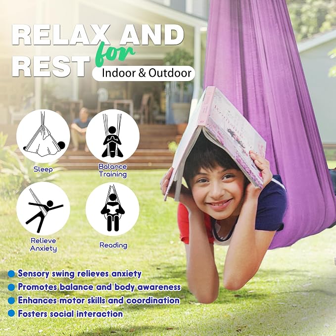 Indoor Therapy Sensory Swing, Special Needs Joy Cuddle Ceiling Snuggle Swings, Outdoor Room Adjustable Fabric Hammock, Autism, ADHD, Aspergers, Sensory Integration, Kids Boy Girl Children Teens Gift