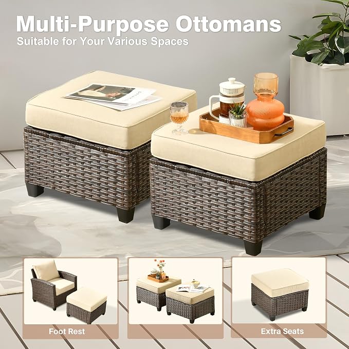 ovios 6 Pieces Patio Furniture Set, Outdoor Wicker Sofa Couch with Loveseat Comfy Cushions, All Weather Brown Rattan Conversation Set for Backyard Deck Porch, Beige