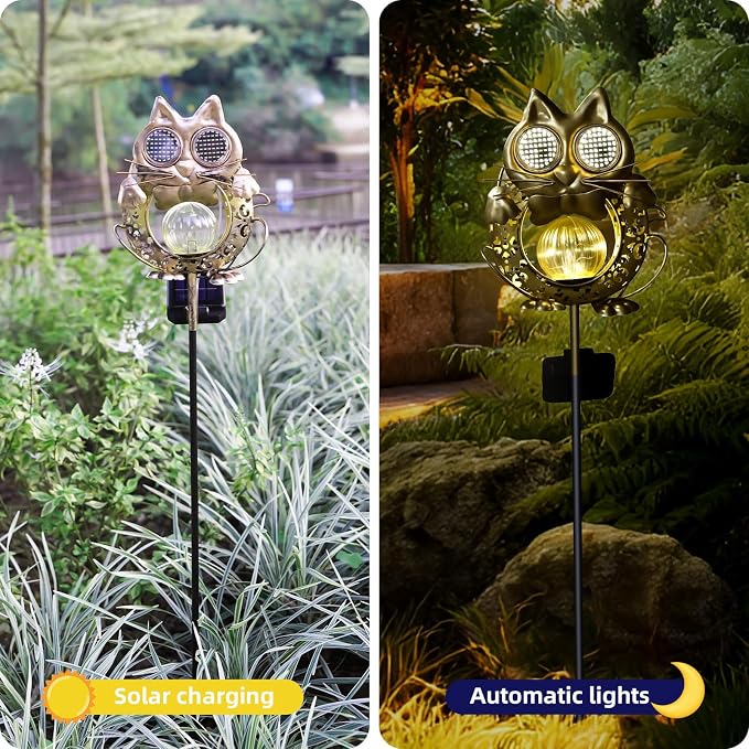 SRNPMIU Solar Lights Outdoor Decor, Solar Cat Yard Decorations Outdoor | Garden Decorative, IP65 Waterproof, Gifts for Women Mom, for Yard Patio Lawn Pathway Landscape