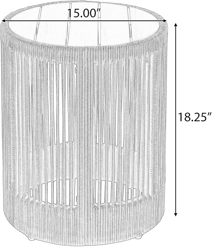 LUMISOL Rattan Rope & Acacia Wood Side Table for Outdoor, Patio Furniture with Wood Top, 15" Coffee Table for Garden, Yard, Balcony, Teak+ Beige