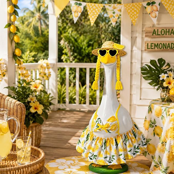 JcHrmers Bikini Goose Outfit Summer Lemon Porch Goose Outfits Hawaiian Lawn Goose Clothes Fits 23" Cement Plastic Goose Statue for Summer Outdoor Garden Yard Patio Art Decor