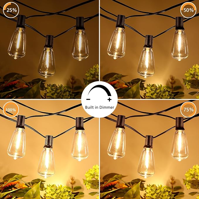 Brightever 150FT Outdoor Lights with Remote, 2700K/4000K/5000K Selectable LED String Lights for Outside with 75+2 ST38 Shatterproof Edison Bulbs, 3 Modes Dimmable Waterproof Hanging Lights for Patio