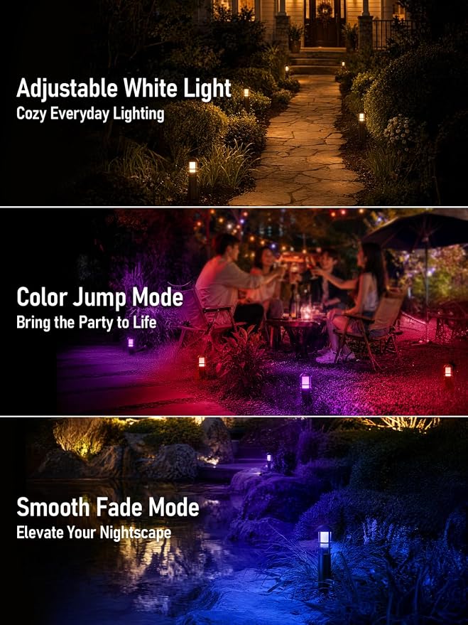 LEONLITE 8-Pack RGBCW Low Voltage Landscape Pathway Lights, 3W, CRI90 | Color Changing, 12-24V AC/DC, Aluminum, ETL, Multi-Color, Low Voltage LED Bollard Path Lights, for Walkway Yard Garden