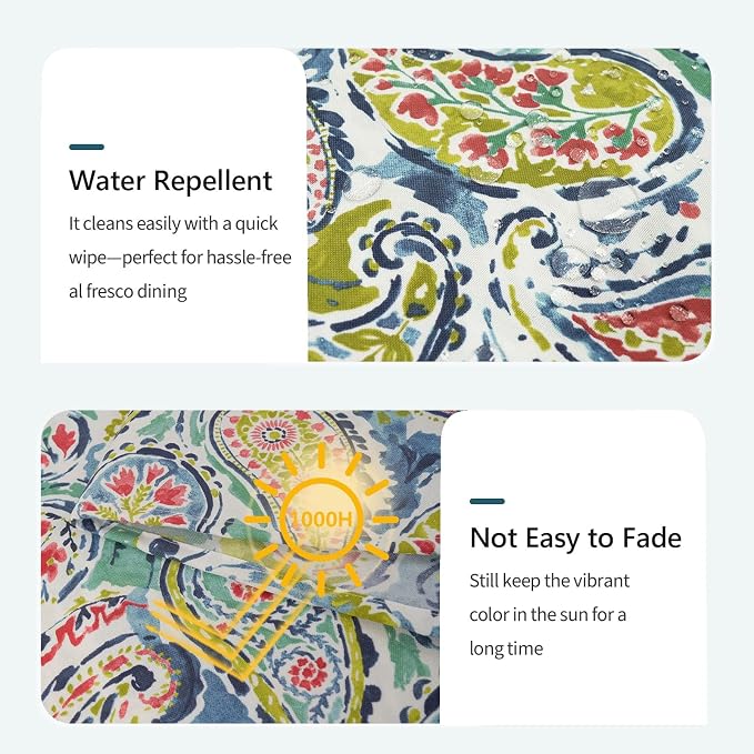 DYTXIII Outdoor Rectangle Tablecloth with Umbrella Hole and Zipper 84" x 60", Water Repellent Floral Picnic Cover, Fade & Wrinkle Resistant Tablecloth for Patio/Garden/Party Table, Paisley Paradise
