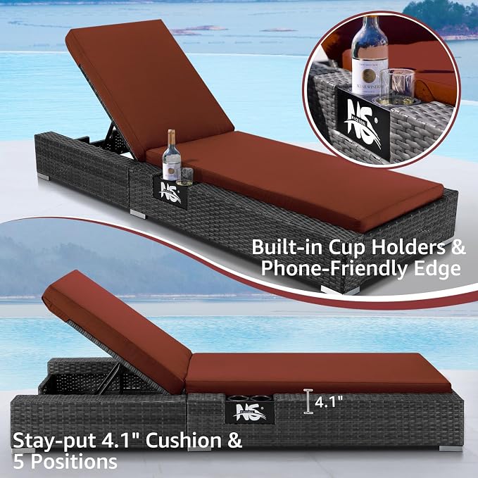 NICESOUL 13 Piece Patio Sectional w/Fire Pit, Modular Wicker Outdoor Couch w/Chaise Lounge, Large Size 29.3'' High-Back Deep Conversation Seating, All-Weather Backyard Movie Furniture, Grey & Red
