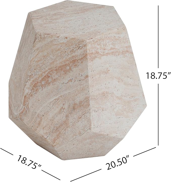 Merax Outdoor Lightweight Concrete Side Table 18" Dx19 H Hexagonal Round Travertine Indoor Accent Table Weather Resistant End Table for Patio, Beige