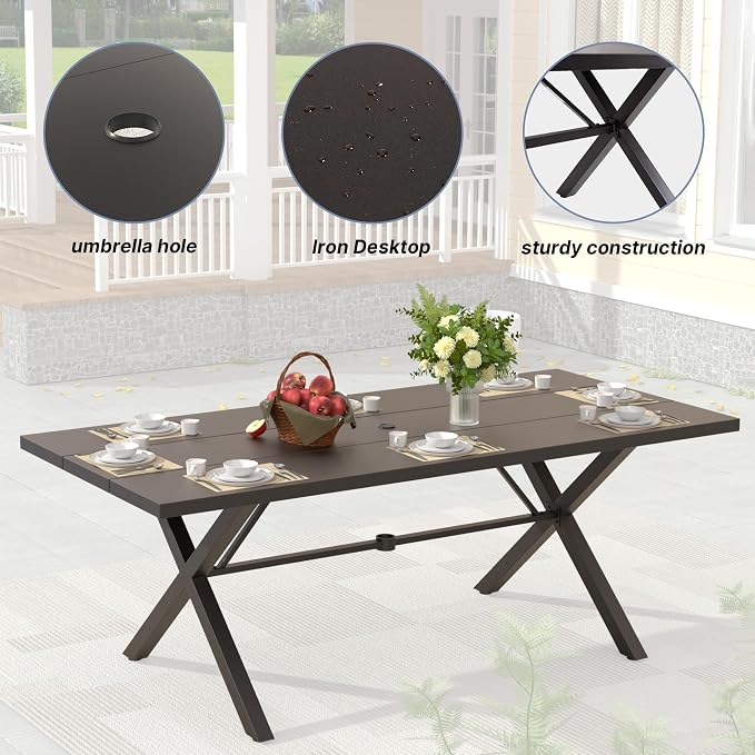 7 PCS Outdoor Patio Dining Set,Patio Table and Chairs Metal Outdoor Patio Furniture Set with Umbrella Hole,Dining Table Set with Swivel Chairs for Deck,Backyard and Garden,Grey