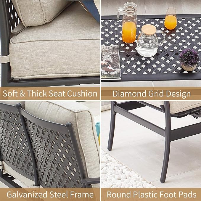 Patio Conversation Set 6 Pieces Outdoor All Weather Furniture Seating Sets with Beige Thick Cushions
