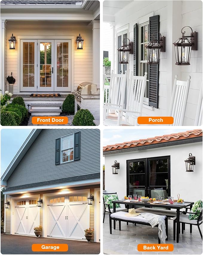 VIANIS Outdoor Wall Light Fixtures, Aluminum Dusk to Dawn Outdoor Lighting with Tempered Glass, Weatherproof Exterior Lighting Fixtures, Oil-Rubbed Bronze Gold Trim Front Porch Light for Door, Patio