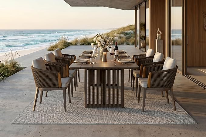 PURPLE LEAF 7 Pieces Outdoor Dining Set, Aluminum Outdoor Patio Table and Chairs Set with Olefin Cushions, All-Weather Patio Dining Set for Garden or Deck, Brown