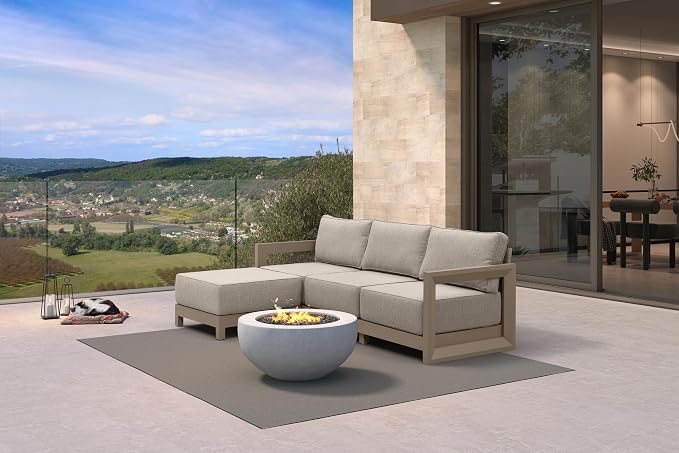 PURPLE LEAF Patio Furniture Set L-shaped Outdoor Couch with 9.6" Thick Cushion and Soft Pillows 4 Piece Outdoor Sectional Sofas with Ottoman Modern Outdoor Conversation Sets for Yard Porch Deck, khaki
