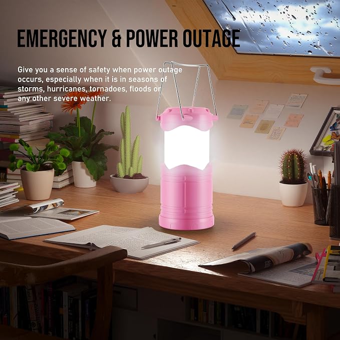 Lichamp LED Camping Lantern, 4 Pack Battery Powered Flashlight for Power Outages, Portable Collapsible Hanging Light Essential for Home, Outdoor, Emergency Lamp Survival Kit Gear for Hurricane, C1
