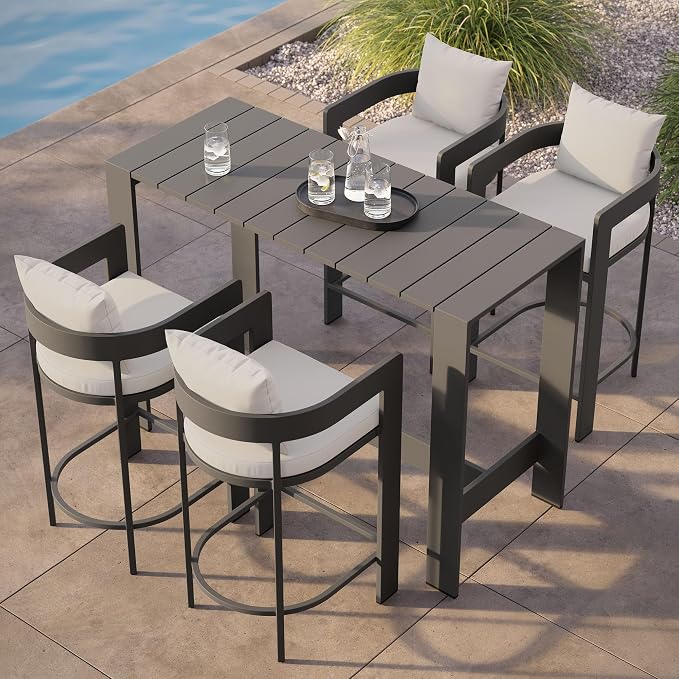 Modway Tahoe 5-Piece Outdoor Patio Bar Table Set in White