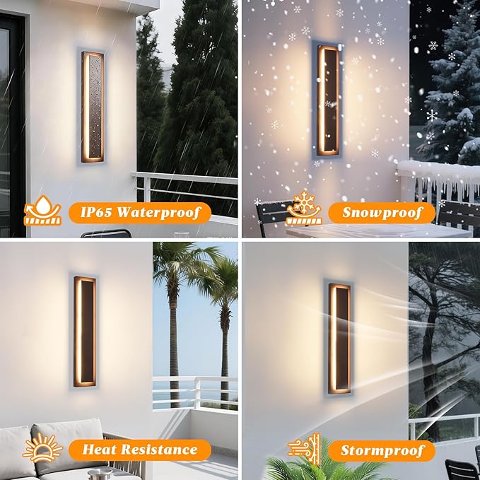 24 in Brown Long Outdoor LED Wall Lights,Outside Light Fixtures | Modern Exterior Garage Wall Light For House Patio,Front Porch, IP65 Waterproof, LED 3000K Warm White 24W Light Bead, 1 Pack