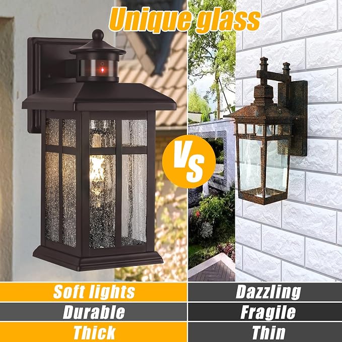 Exterior Light Fixtures Motion Sensor Wall Mount Oil Rubbed Bronze | Exterior Wall Mount with E26 Sockets & Tempered Glass, Waterproof Outdoor & Indoor Lights for House, Porch, Garage, White