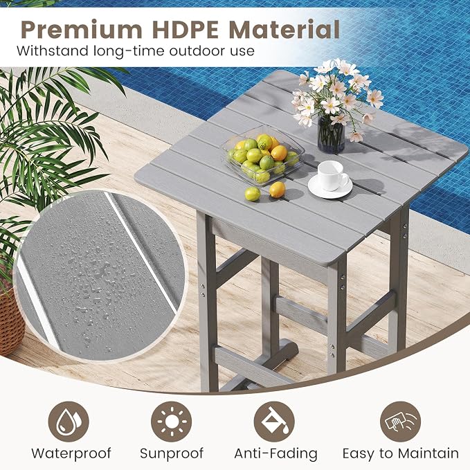 Tangkula 30" x 30" Square Bar Table, Patio HDPE Bar Height Dining Table w/Slatted Tabletop, Outdoor All-Weather High-Top Bistro Table for Poolside, Backyard, Balcony
