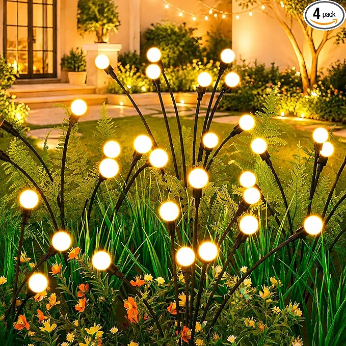 ASMAD Solar Lights Outdoor(4 Pack-32 LEDs),Solar Garden Lights,Fairy Lights | Firefly Light for Garden Decor, Outdoor lights, Outdoor Decor, Patio Decor, Gifts for Women, Gifts for Grandma, Big Bulb