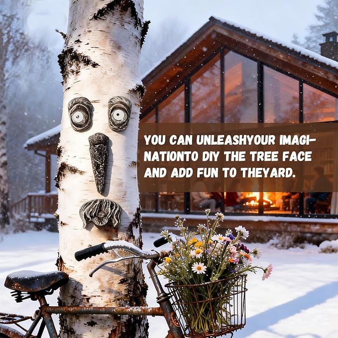 4 Pack Tree Faces Decor Outdoor, Tree Face Outdoor Statues Old Man Trees Hugger Yard Art Garden Decoration with 16 Screws, Trees Decorations Outdoor for Halloween Easter Spring Decoration