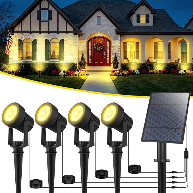 T-SUN Solar Spotlights, 4-in-1 Solar Landscape Spot Lights Outdoor Waterproof Auto ON/Off 5W Separate Solar Panel LED Lights, Solar Lights for Garden, Yard, Driveway, Pool Area(Warm White-3000K)