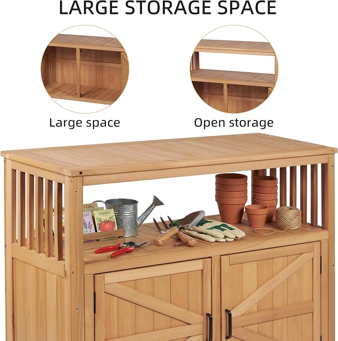 Wooden Patio Bar Table Set with Storage, Buffet Cabinet Sideboard for Outdoor and Indoor