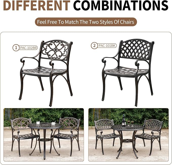 31" Cast Aluminum Patio Table, Outdoor Dining Table, Round Metal Conversation Table with 2.2" Umbrella Hole, for Porch Backyard