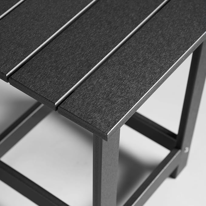 Shine Company Adirondack Square Outdoor Side Table, HDPE Resin End Table, Weatherproof Small Table, Black
