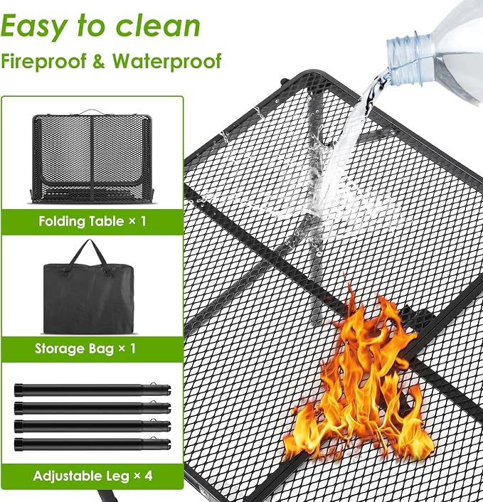 Large Folding Grill Table Portable for Outside Camping 3×2 ft, Oversized Foldable Table 27 Inch Height Adjustable Outdoor for BBQ Barbecue Picnic Lightweight Aluminum Alloy Multipurpose (Mesh Desktop)