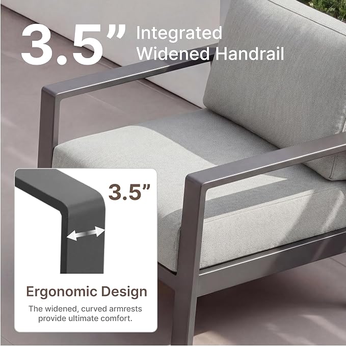 KISLOT Aluminum Outdoor Patio Furniture Set with Coffee Table,5 Seater Patio Conversation Sets with Washable Thick Cushions,Outdoor Sectional Furniture Set for Poolside, Balcony,Gray Aluminum Frame