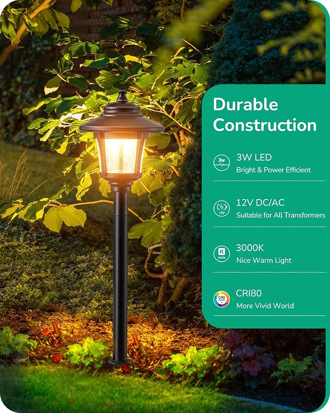 EDISHINE Low Voltage Landscape Lighting 12V 3W 120LM with Connectors 10Pack | Seed Glass, 3000K Warm White, ORB Waterproof Electric LED Landscape Path Lights for Walkway Garden Yard