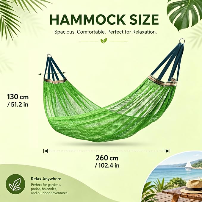 Lightweight Portable Anti-Roll Breathable Mesh Camping Hammock 102.36x51.18in with Tree Straps & Carry Bag, Green, No Stand Included