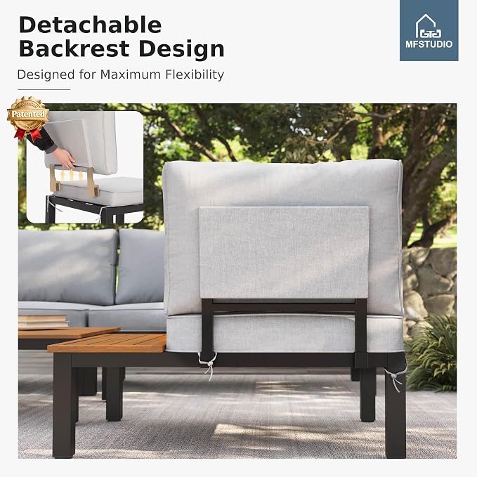 MFSTUDIO Metal Patio Furniture Set,8 Seat Outdoor Sectional Sofa Patio Conversation Set with 1×Coffee Table for Backyard,Garden,Deck