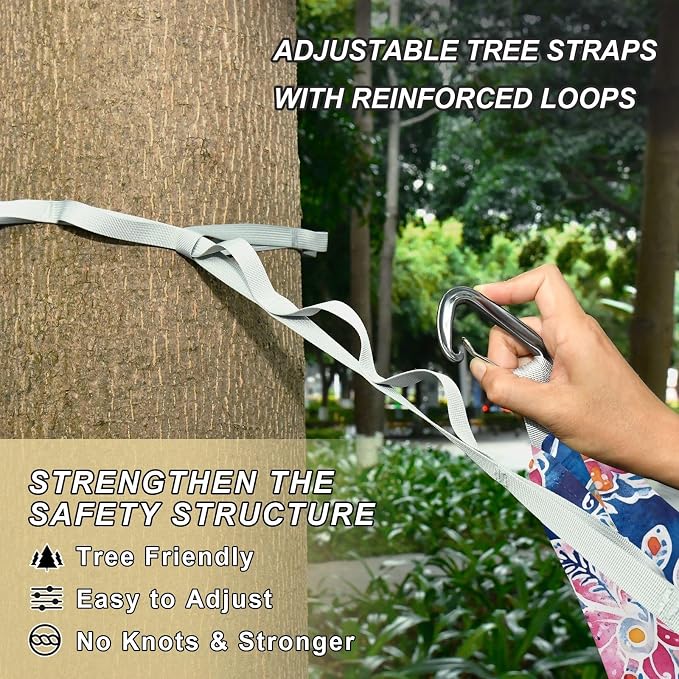 Camping Hammock Outdoor Hammocks for Outside Ethnic Paisley Watercolor Floral Beach Trees Portable Lightweight with Pockets Tree Straps Indoor