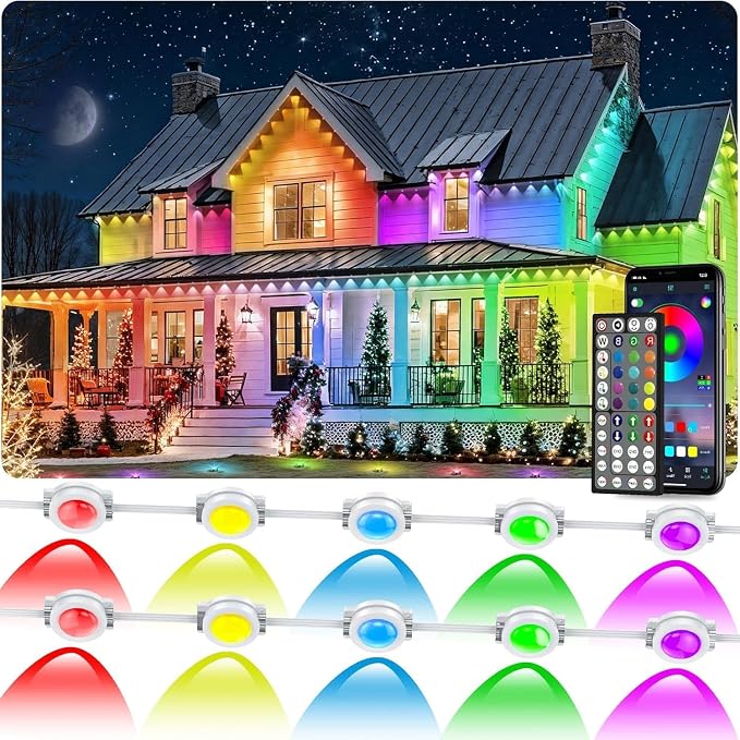CETELUMA 300FT Permanent Outdoor RGB Lights, IP67 Waterproof Smart Eave Lighting, with App/Remote Control Eaves Light, DIY LED Scenes Modes for House Roof Decor,Party (300FT)