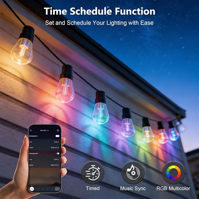 Beizelte Outdoor String Lights, 150FT RGB+IC Outside Light Dimmable Shatterproof LED Bulbs, IP67 Waterproof Chasing Effect Lighting DreamColor Patio Strip Lights for Backyard, Balcony, Outdoor Living